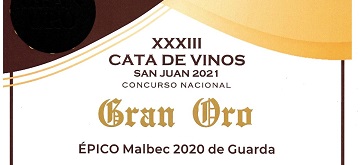 ÉPICO Malbec 2020  distinguido con Gran Oro en XXXIII Cata de Vinos San Juan Concurso Nacional