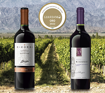 Ricordi Cabernet Sauvignon 2021 y Ricordi Reservado Malbec 2020 distinguidos con Medalla de Oro en el concurso Guarda 14